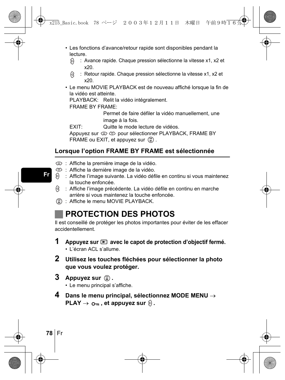 Jprotection des photos | Olympus X-350 en User Manual | Page 78 / 180
