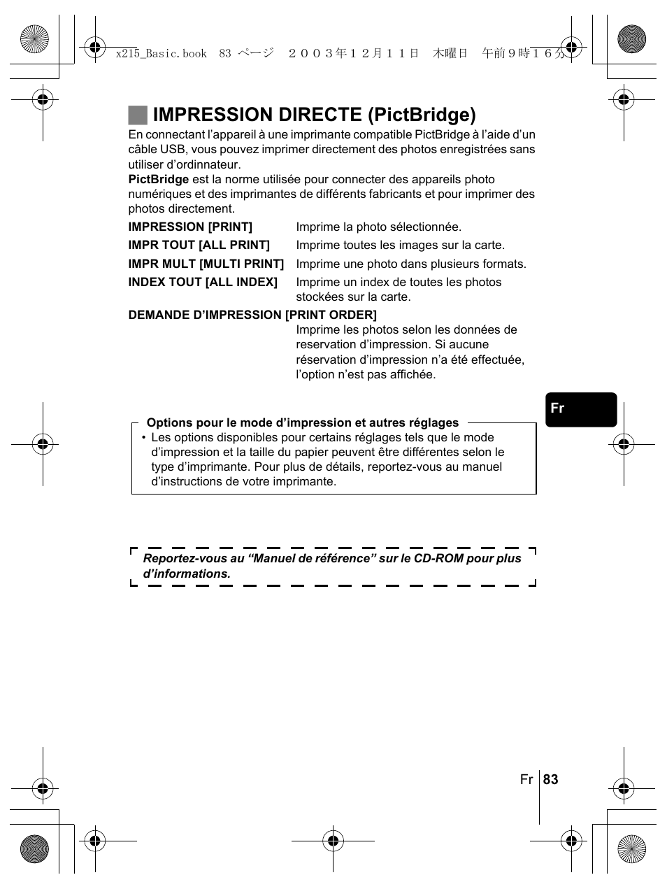 Jimpression directe (pictbridge) | Olympus X-350 en User Manual | Page 83 / 180
