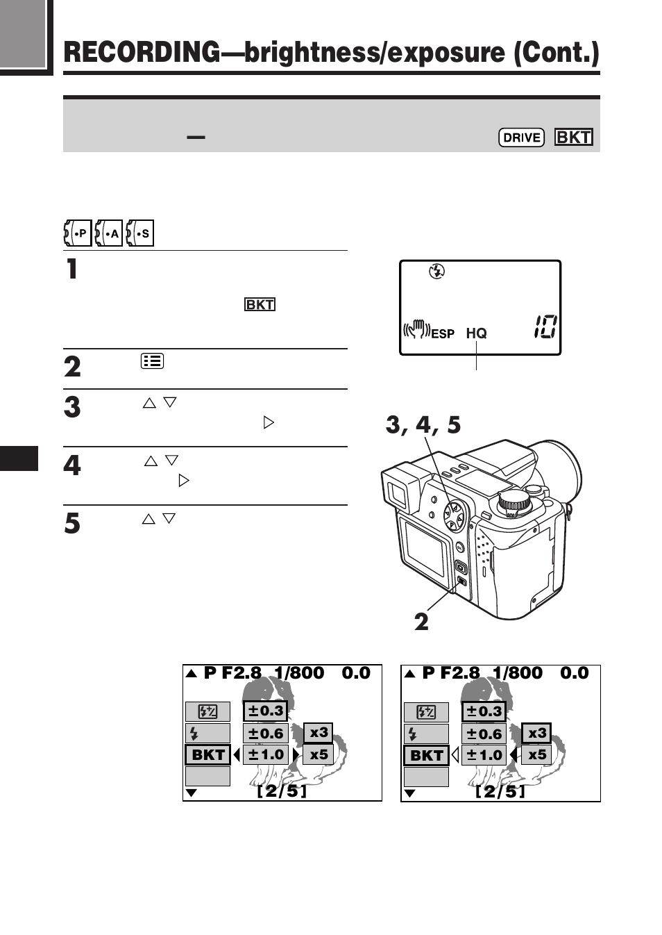 Recording—brightness/exposure (cont.) | Olympus C-2100 User Manual | Page 102 / 212