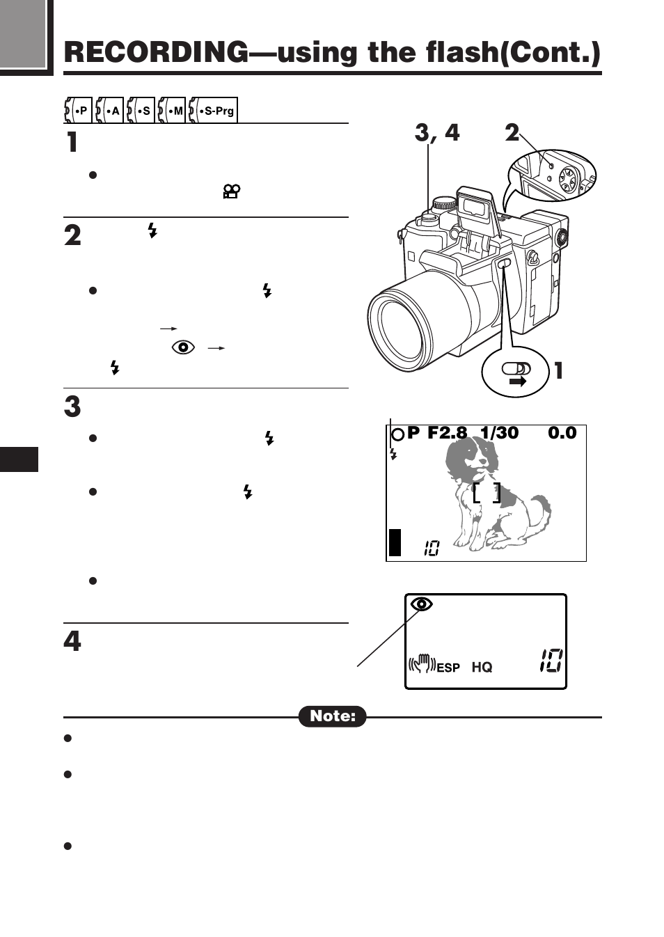 Recording—using the flash(cont.) | Olympus C-2100 User Manual | Page 108 / 212