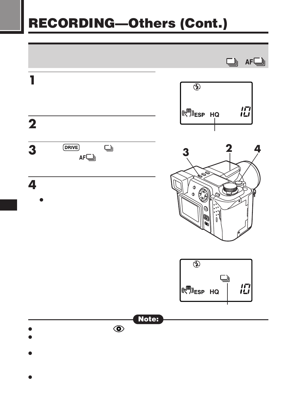 Recording—others (cont.), Sequential shooting/af sequential shooting | Olympus C-2100 User Manual | Page 118 / 212