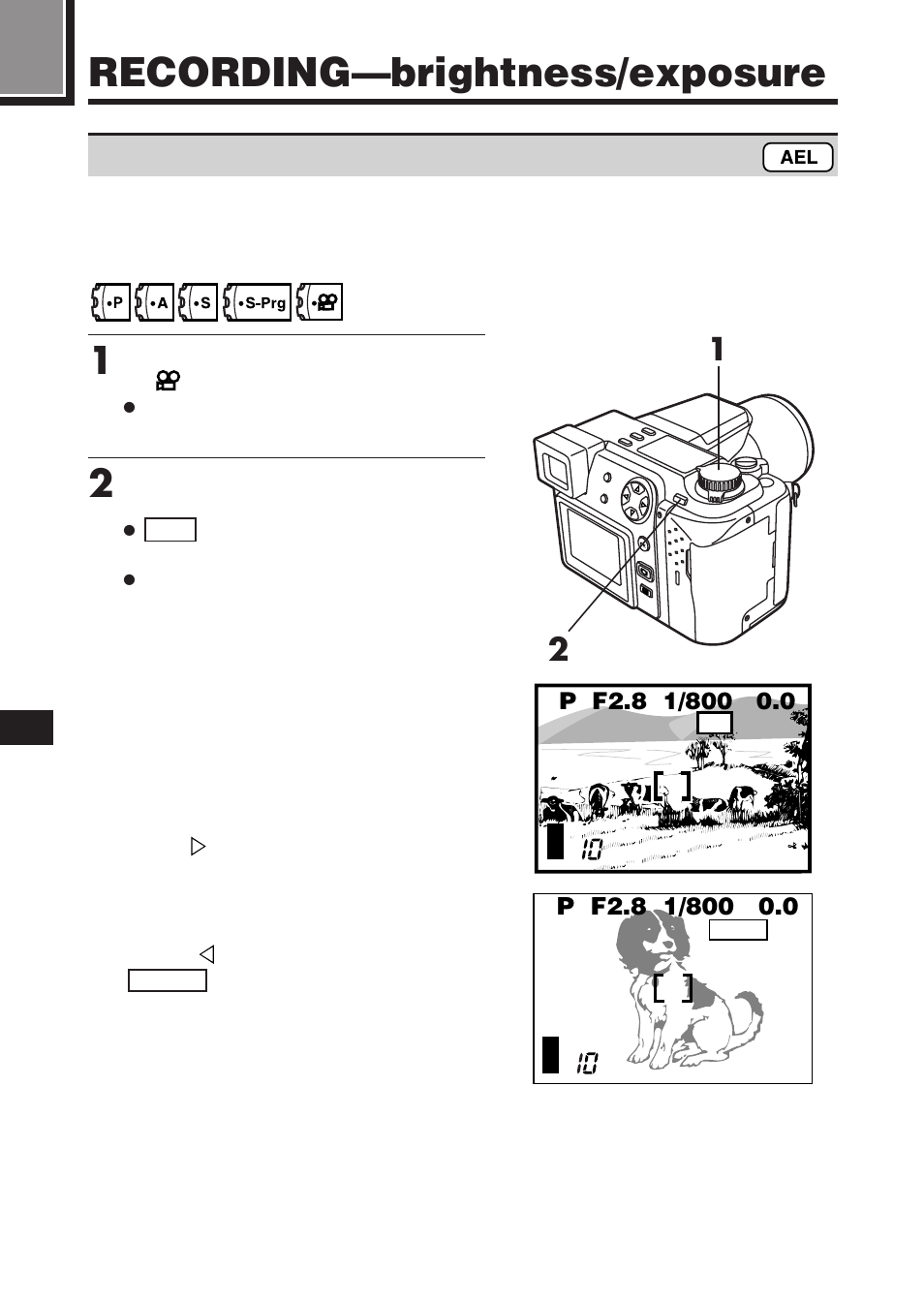 Recording—brightness/exposure, Locking the exposure ~ ae lock | Olympus C-2100 User Manual | Page 130 / 212