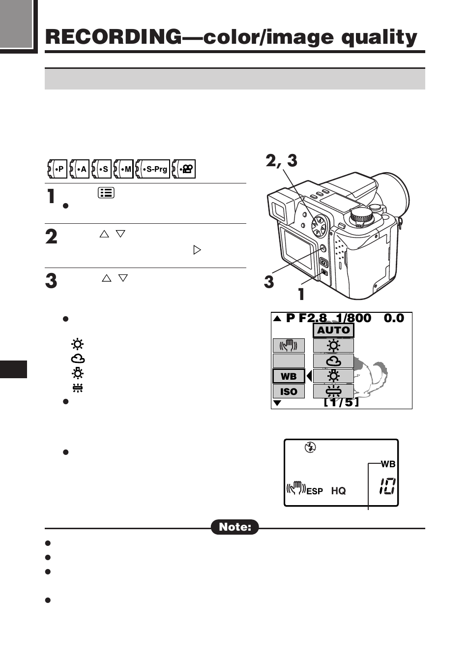 Recording—color/image quality, Adjusting the color ~ white balance | Olympus C-2100 User Manual | Page 134 / 212