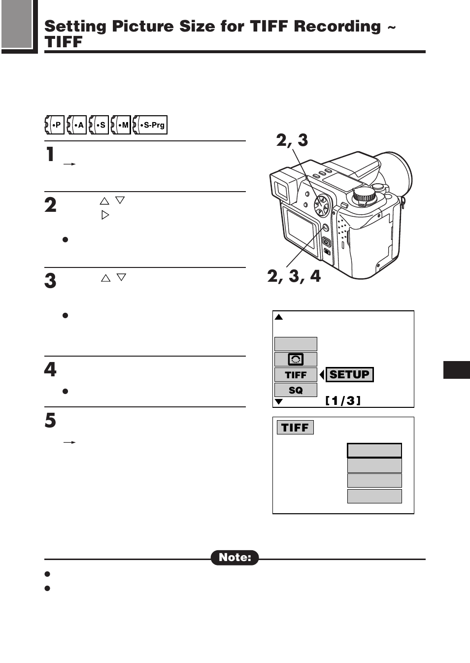 Setting picture size for tiff recording ~ tiff | Olympus C-2100 User Manual | Page 153 / 212