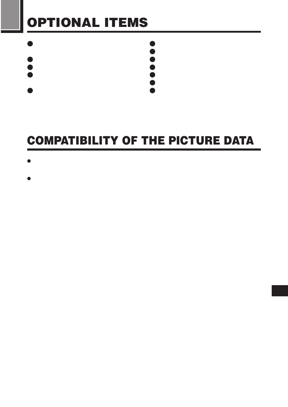 Optional items, Compatibility of the picture data | Olympus C-2100 User Manual | Page 205 / 212