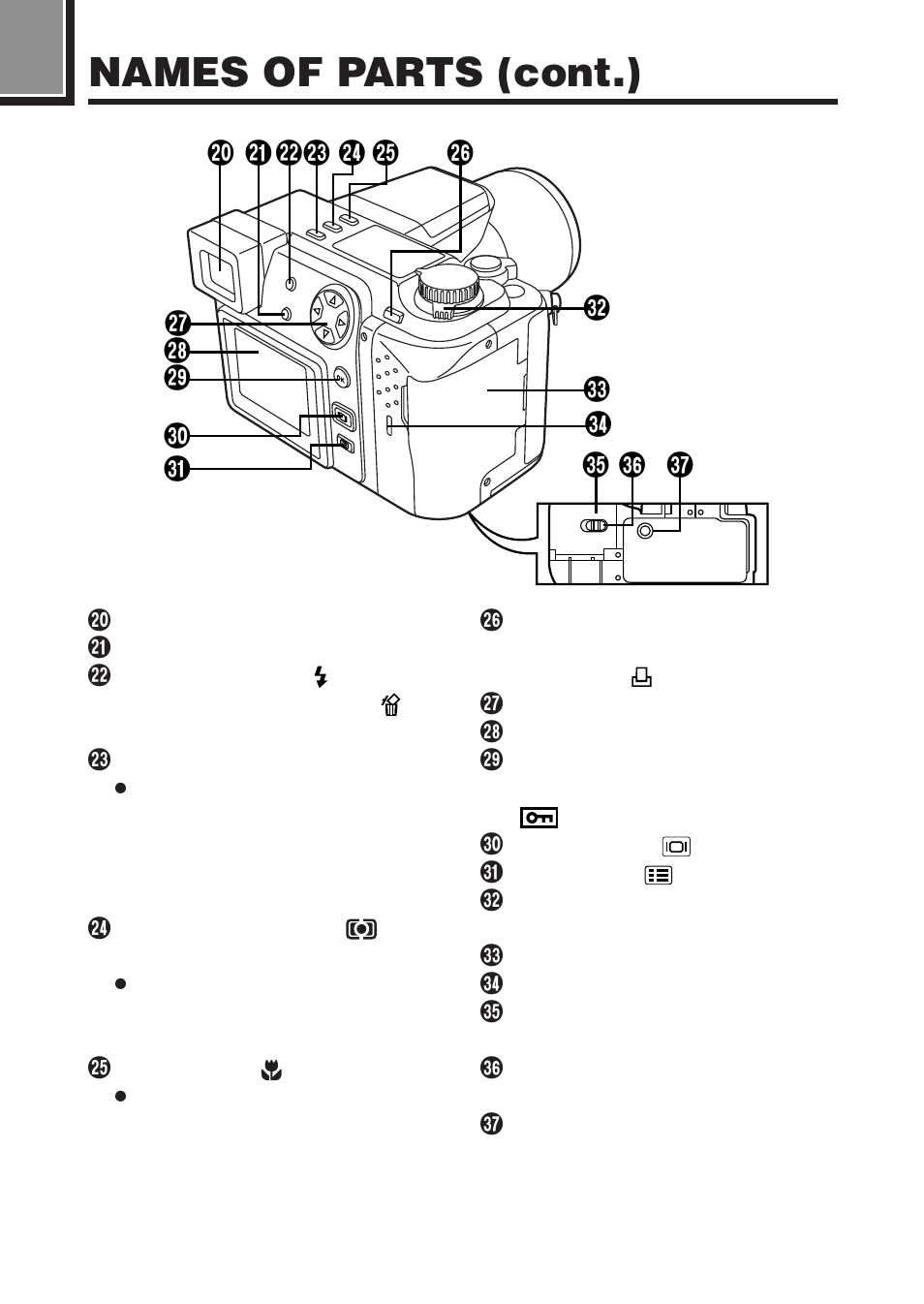 Names of parts (cont.) | Olympus C-2100 User Manual | Page 26 / 212