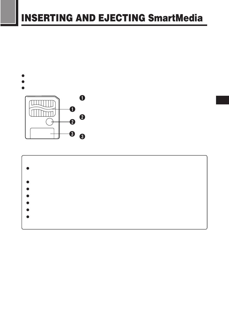 Inserting and ejecting smartmedia | Olympus C-2100 User Manual | Page 39 / 212