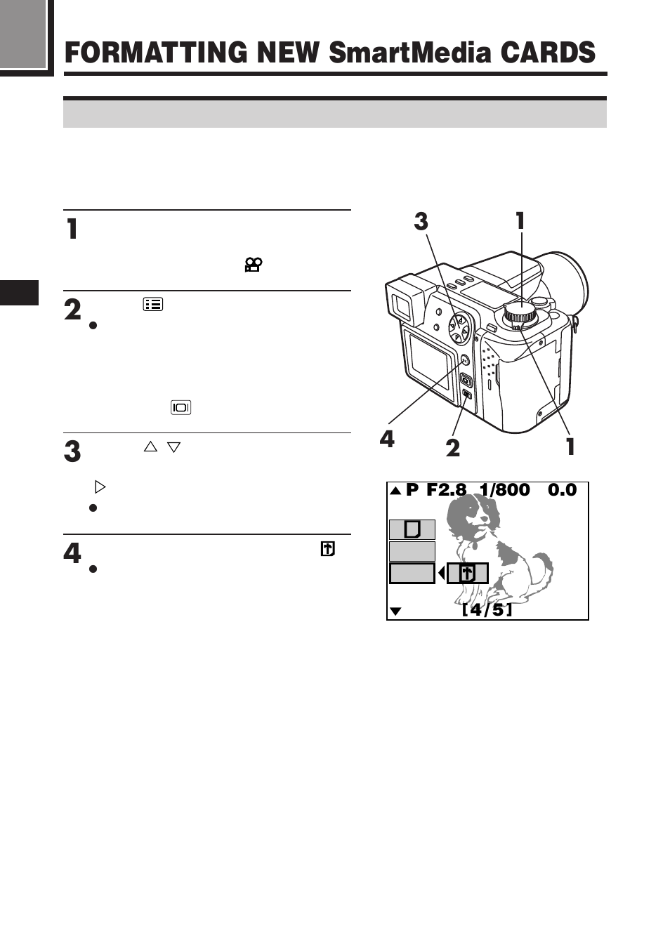 Formatting new smartmedia cards, Preparing the card for writing data - formatting | Olympus C-2100 User Manual | Page 42 / 212