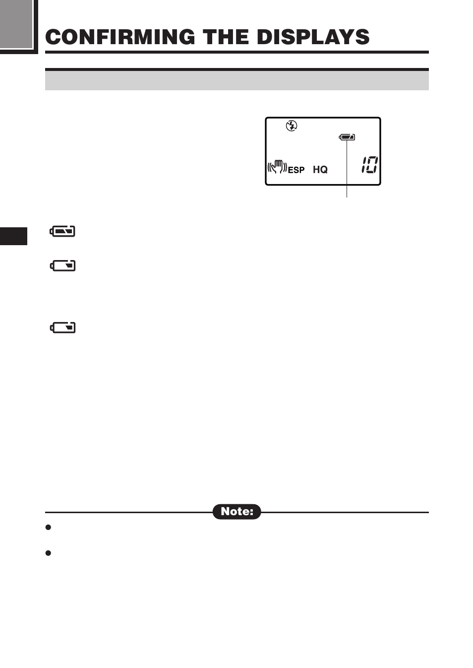 Confirming the displays, Checking the batteries | Olympus C-2100 User Manual | Page 60 / 212