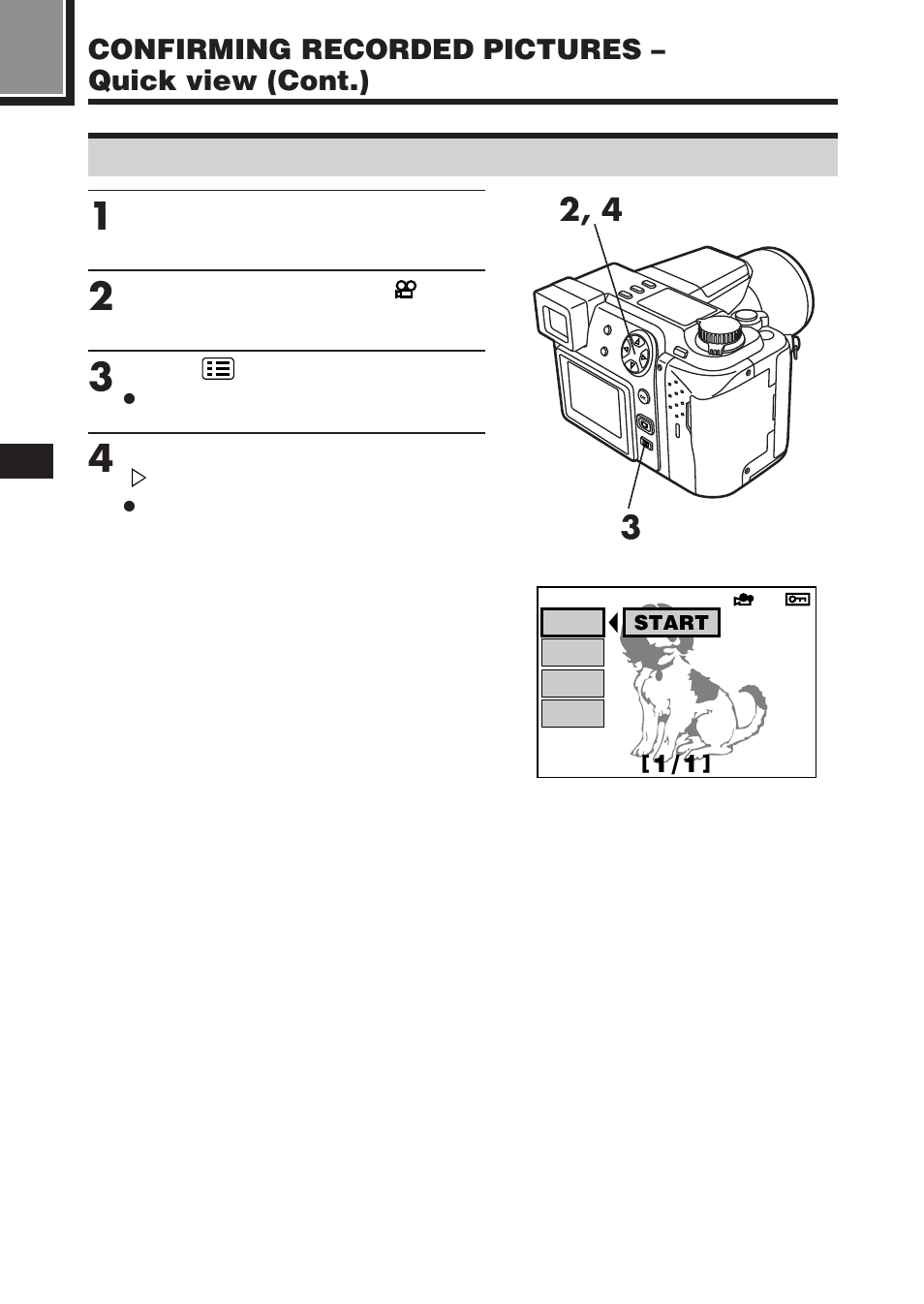 Displaying movies, Confirming recorded pictures – quick view (cont.) | Olympus C-2100 User Manual | Page 74 / 212