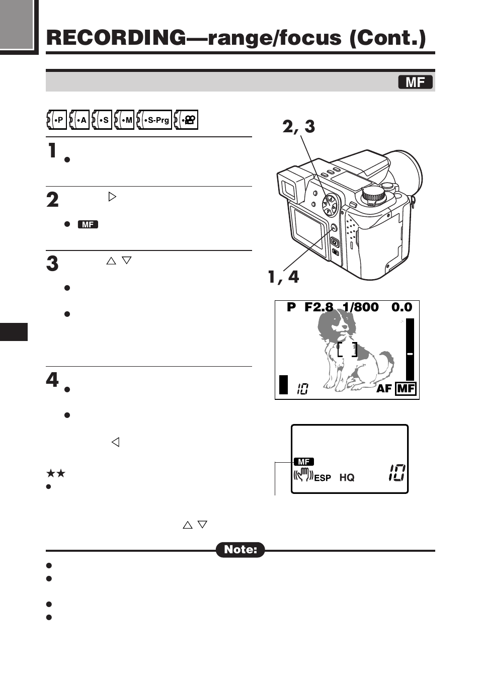 Recording—range/focus (cont.), Setting the focus manually — manual focus | Olympus C-2100 User Manual | Page 94 / 212