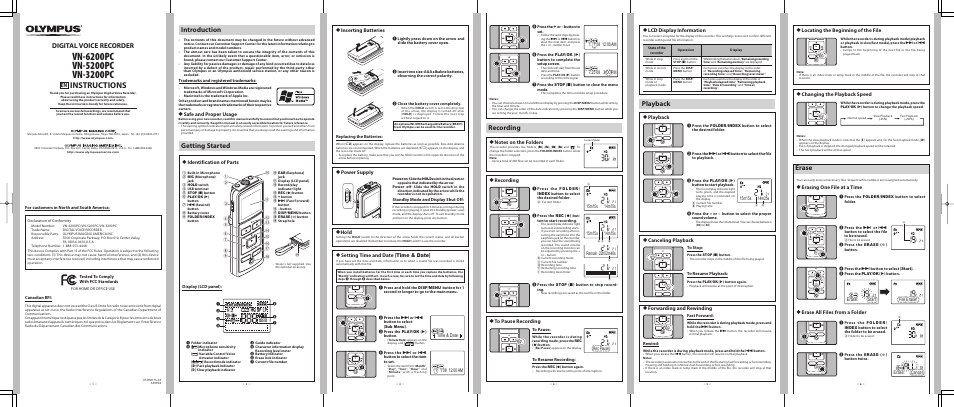 Olympus VN-6200PC User Manual | 2 pages
