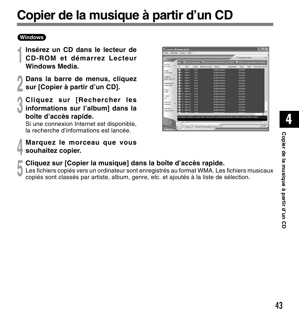 Copier de la musique à partir d’un cd | Olympus DM-20 User Manual | Page 105 / 188
