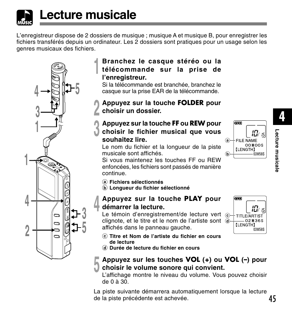 Lecture musicale | Olympus DM-20 User Manual | Page 107 / 188