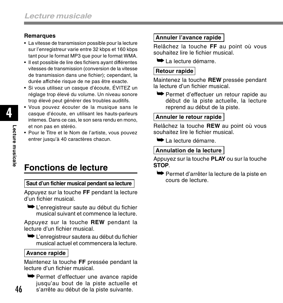 Fonctions de lecture | Olympus DM-20 User Manual | Page 108 / 188