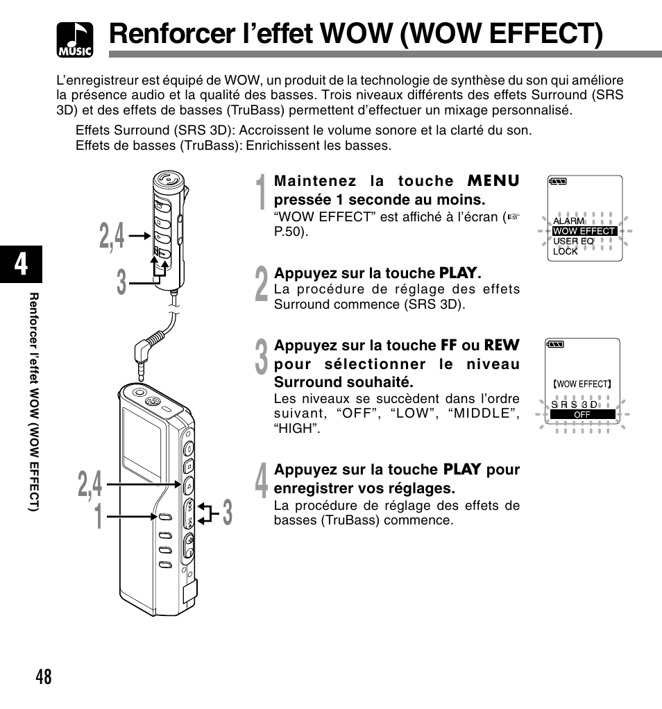 Renforcer l’effet wow (wow effect) | Olympus DM-20 User Manual | Page 110 / 188