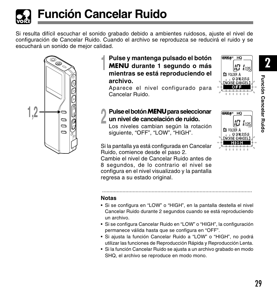 Función cancelar ruido | Olympus DM-20 User Manual | Page 153 / 188