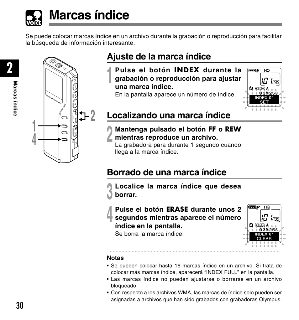 Marcas índice | Olympus DM-20 User Manual | Page 154 / 188