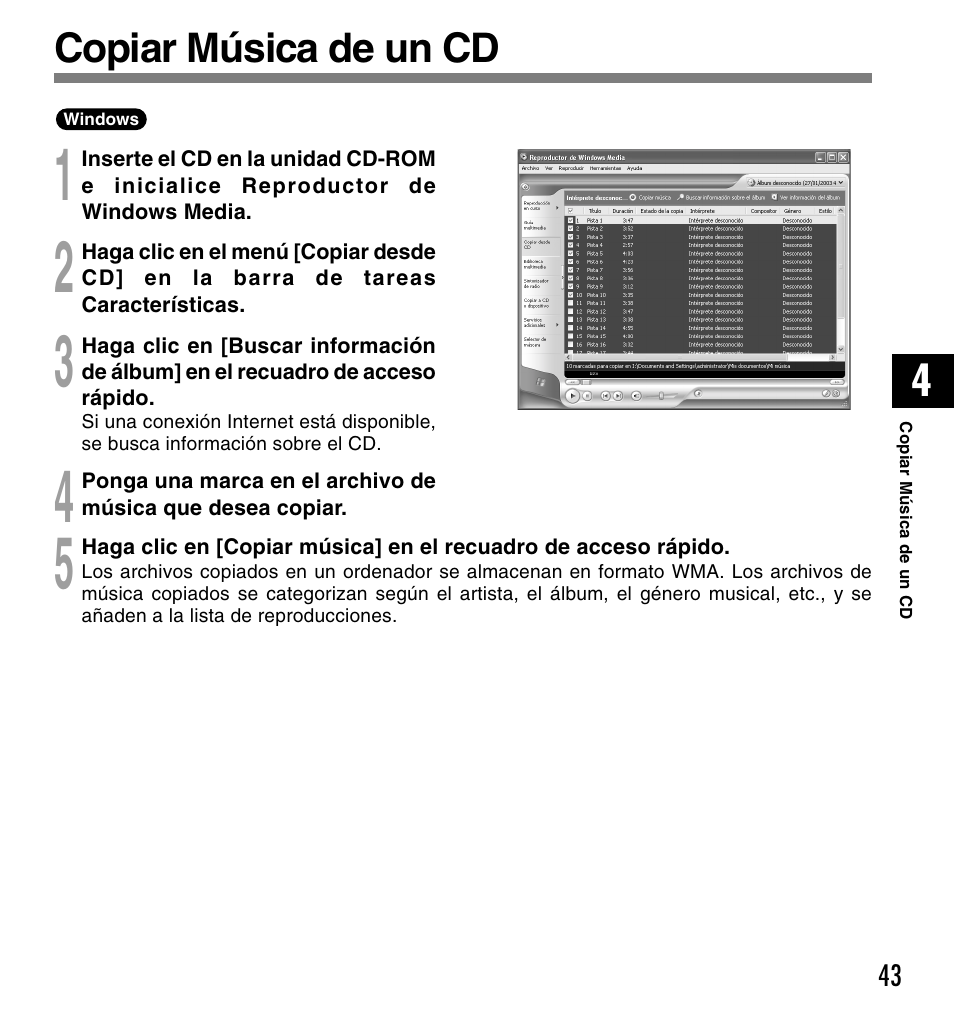 Copiar música de un cd | Olympus DM-20 User Manual | Page 167 / 188