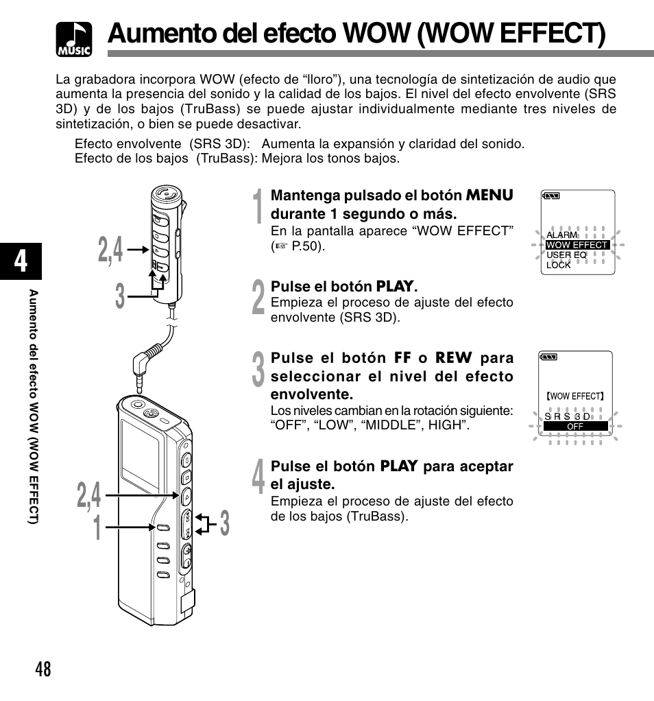 Aumento del efecto wow (wow effect) | Olympus DM-20 User Manual | Page 172 / 188