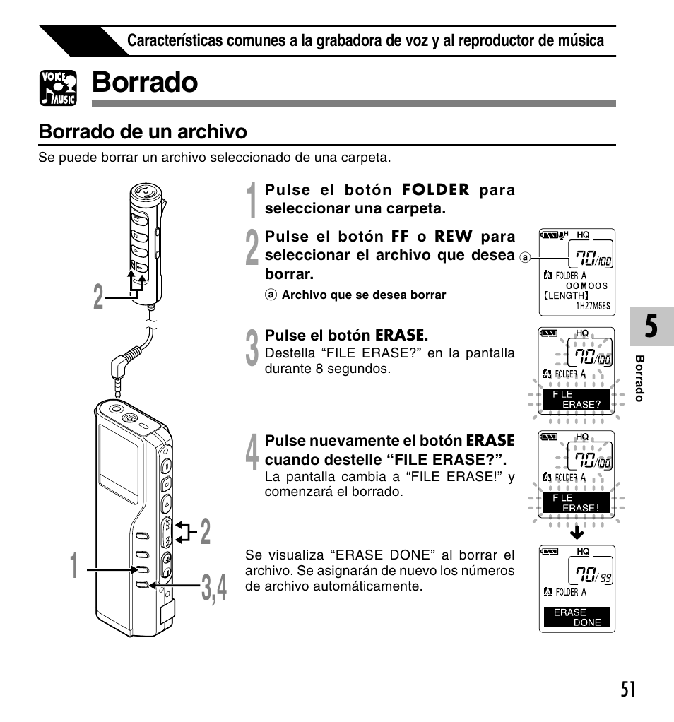 Borrado | Olympus DM-20 User Manual | Page 175 / 188