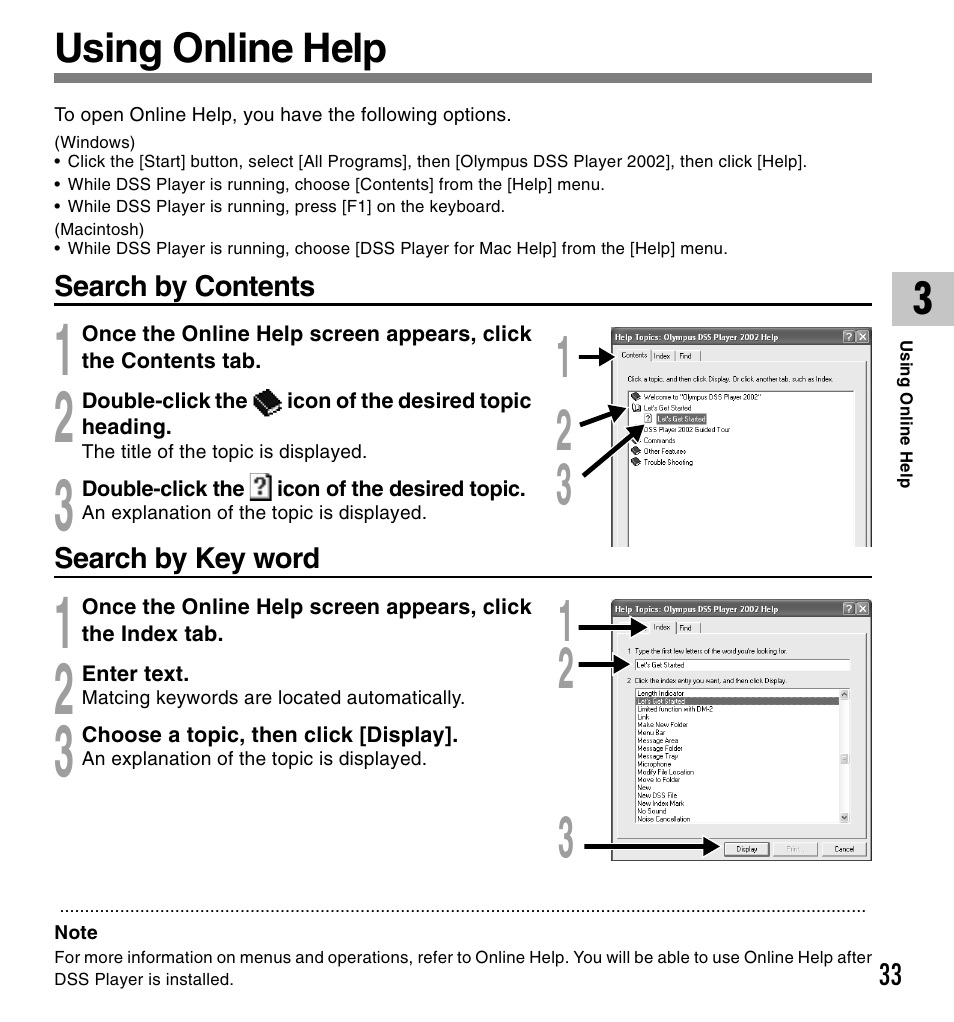 Using online help | Olympus DM-20 User Manual | Page 33 / 188