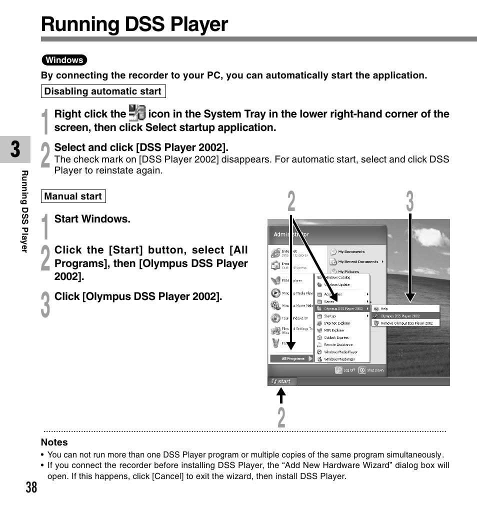 Running dss player | Olympus DM-20 User Manual | Page 38 / 188