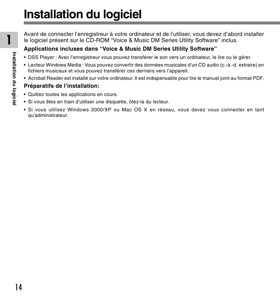 Installation du logiciel | Olympus DM-20 User Manual | Page 76 / 188