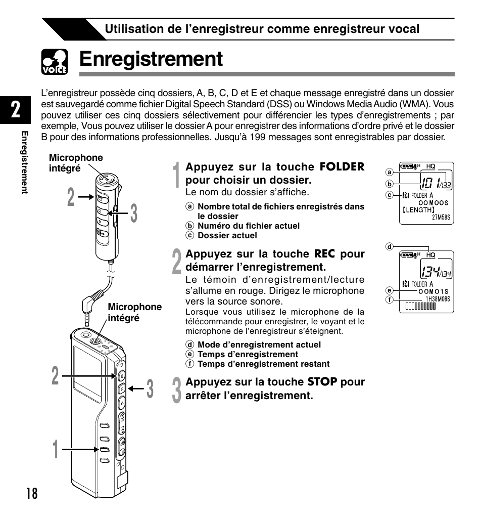Enregistrement | Olympus DM-20 User Manual | Page 80 / 188