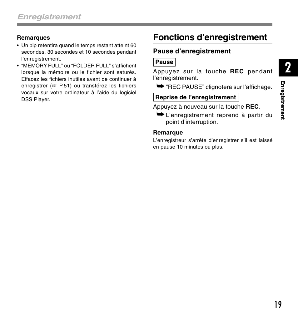 Fonctions d’enregistrement | Olympus DM-20 User Manual | Page 81 / 188
