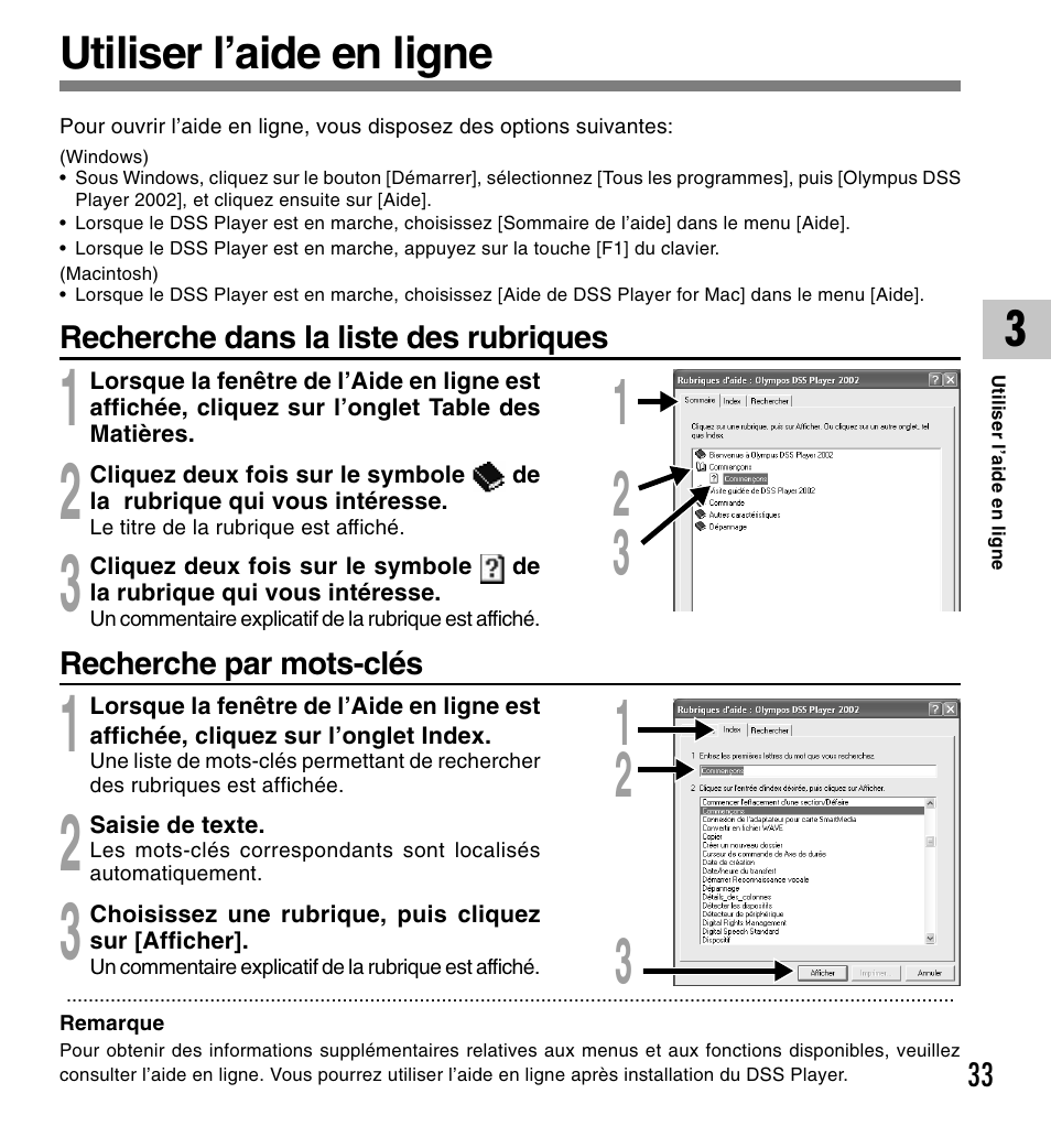 Utiliser l’aide en ligne | Olympus DM-20 User Manual | Page 95 / 188