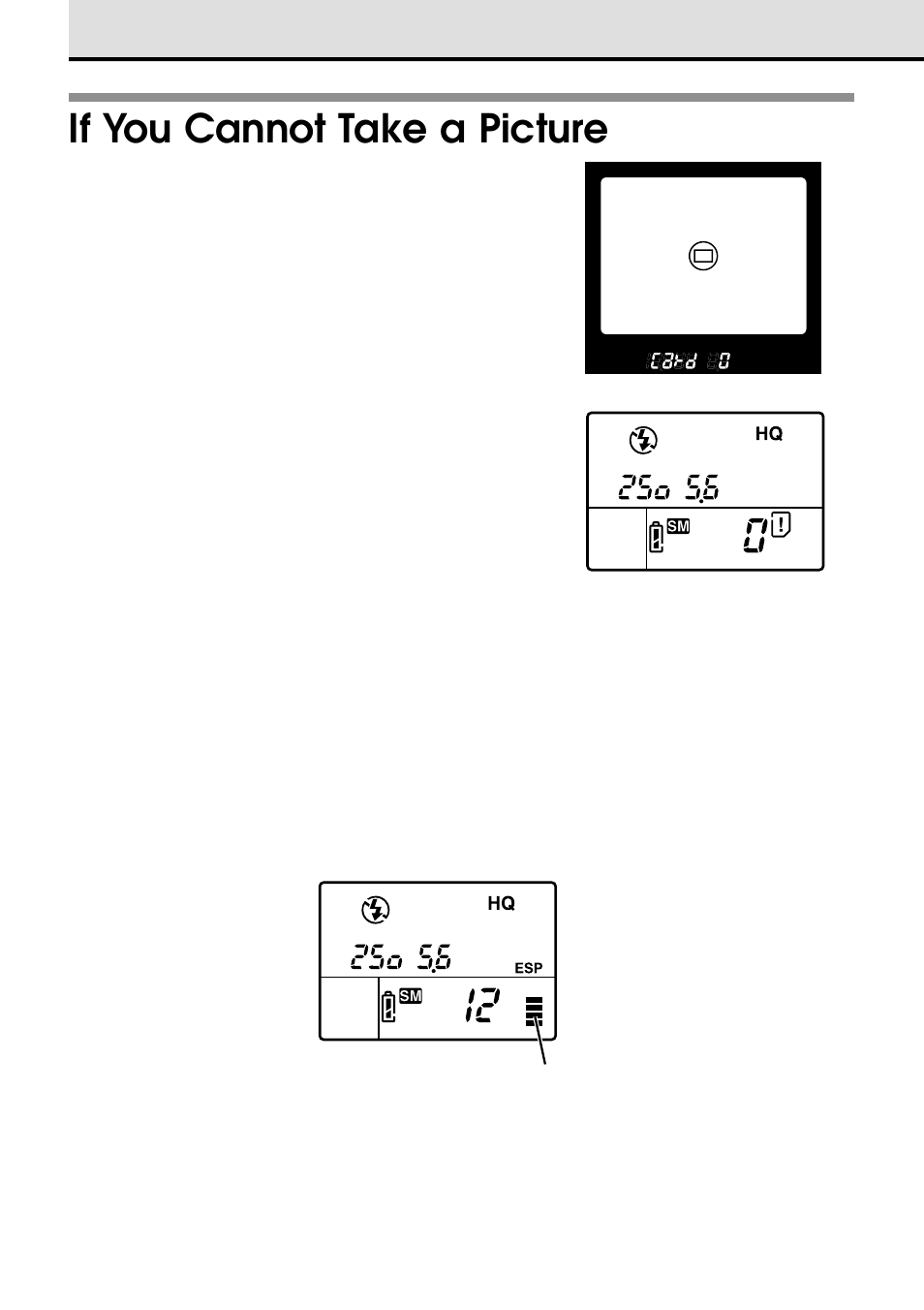 If you cannot take a picture, Message displayed in the viewfinder | Olympus CAMEDIA E 10 User Manual | Page 42 / 203