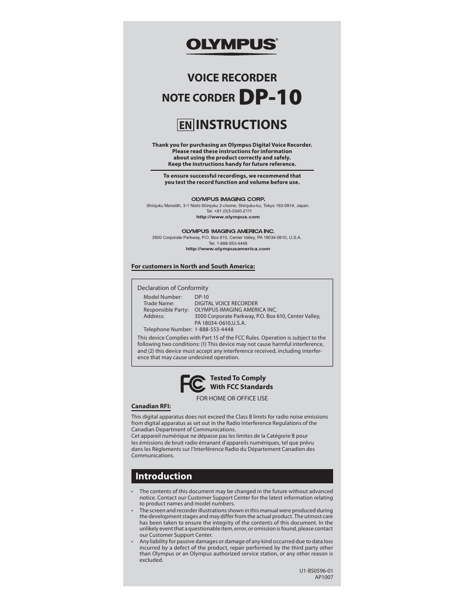 Olympus DP-10 User Manual | 6 pages