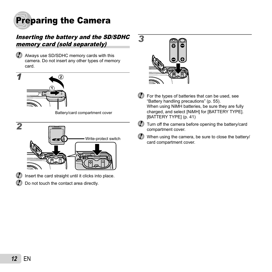 Preparing the camera | Olympus T-10 User Manual | Page 12 / 71