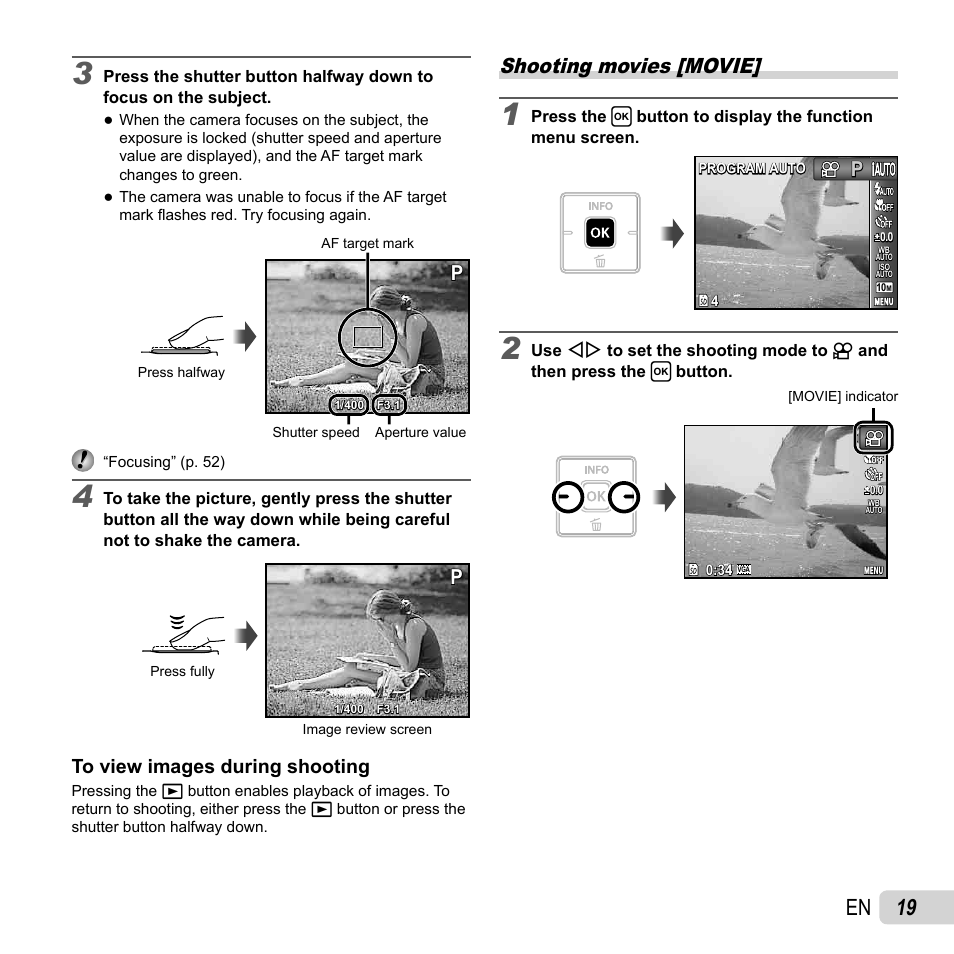 19 en, Shooting movies [movie | Olympus T-10 User Manual | Page 19 / 71