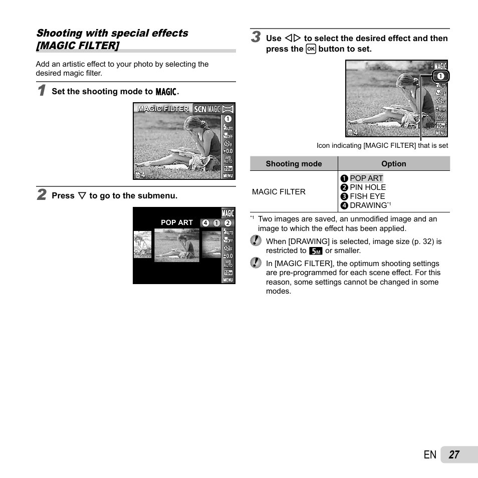 27 en, Shooting with special effects [magic filter | Olympus T-10 User Manual | Page 27 / 71