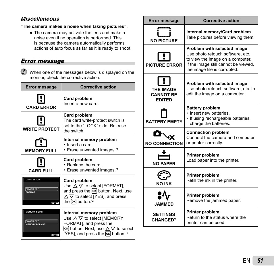 51 en, Error message, Miscellaneous | Olympus T-10 User Manual | Page 51 / 71
