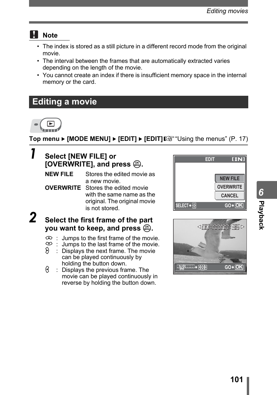 Editing a movie | Olympus SP-310 User Manual | Page 101 / 195