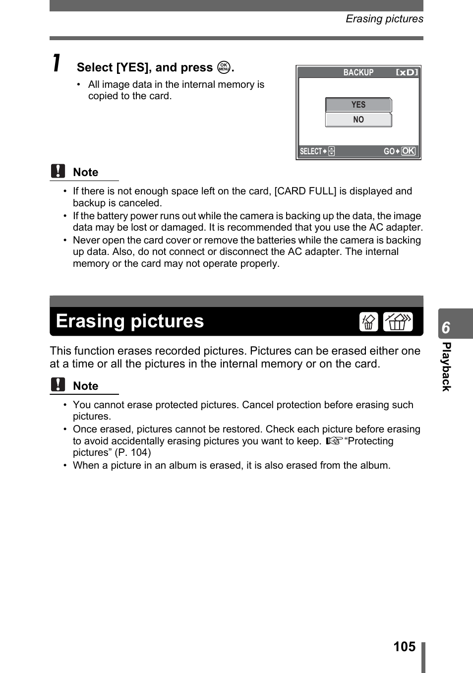 Erasing pictures, P. 105 | Olympus SP-310 User Manual | Page 105 / 195