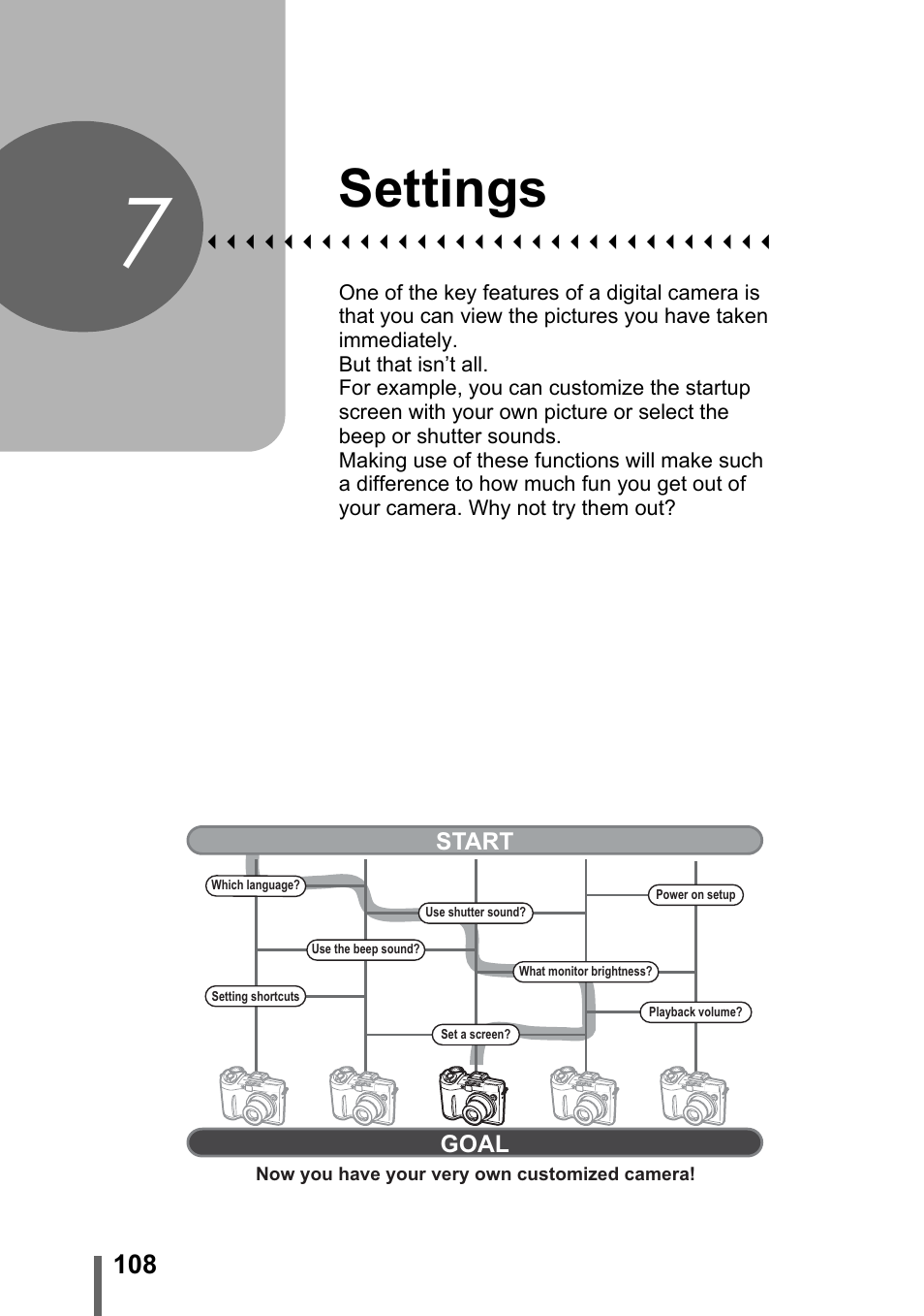 7 settings, Settings, P. 108 | Olympus SP-310 User Manual | Page 108 / 195