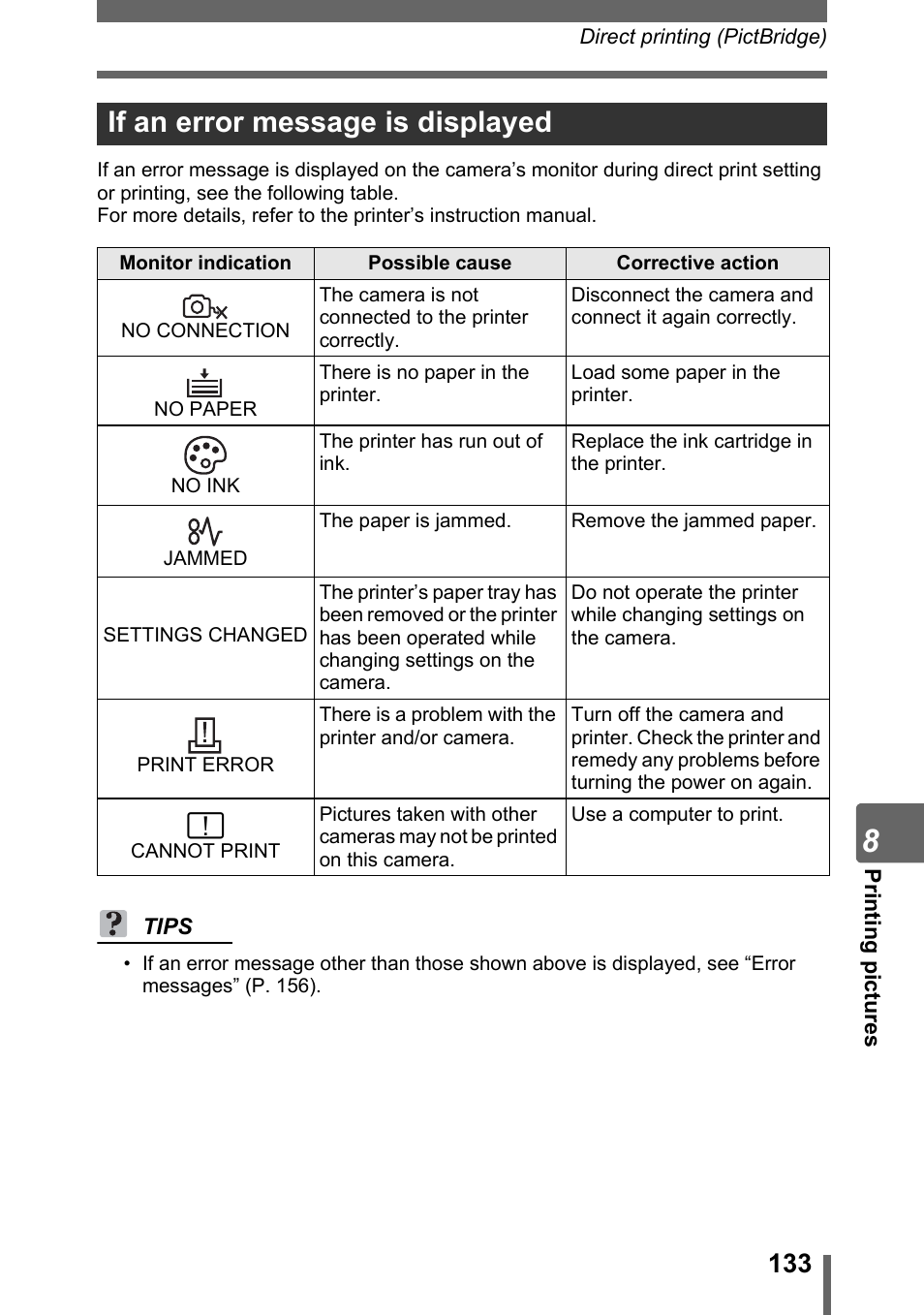 If an error message is displayed | Olympus SP-310 User Manual | Page 133 / 195