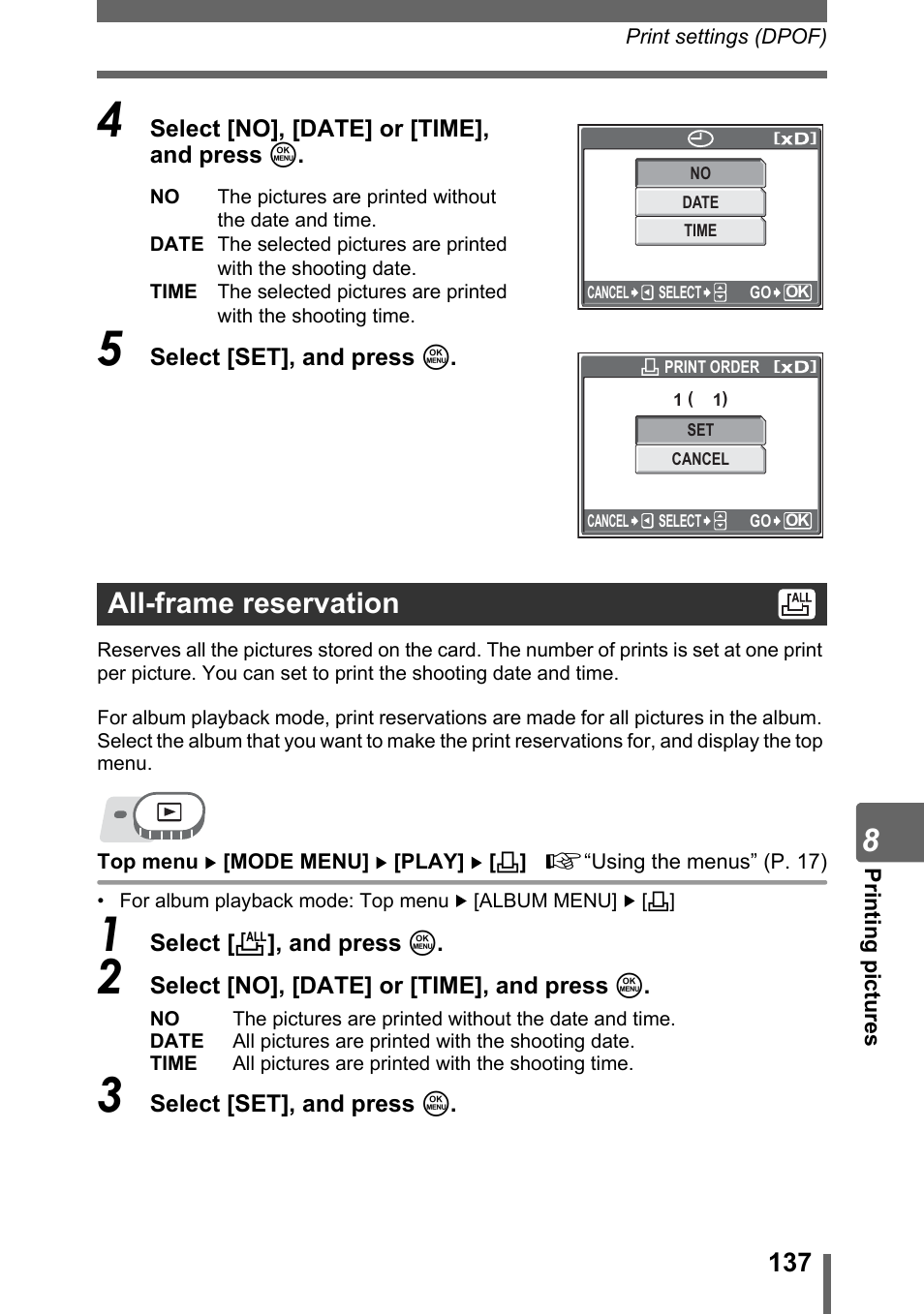 All-frame reservation | Olympus SP-310 User Manual | Page 137 / 195