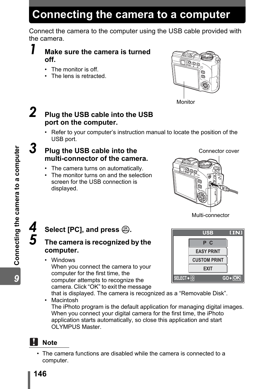 Connecting the camera to a computer, Gp. 146 | Olympus SP-310 User Manual | Page 146 / 195