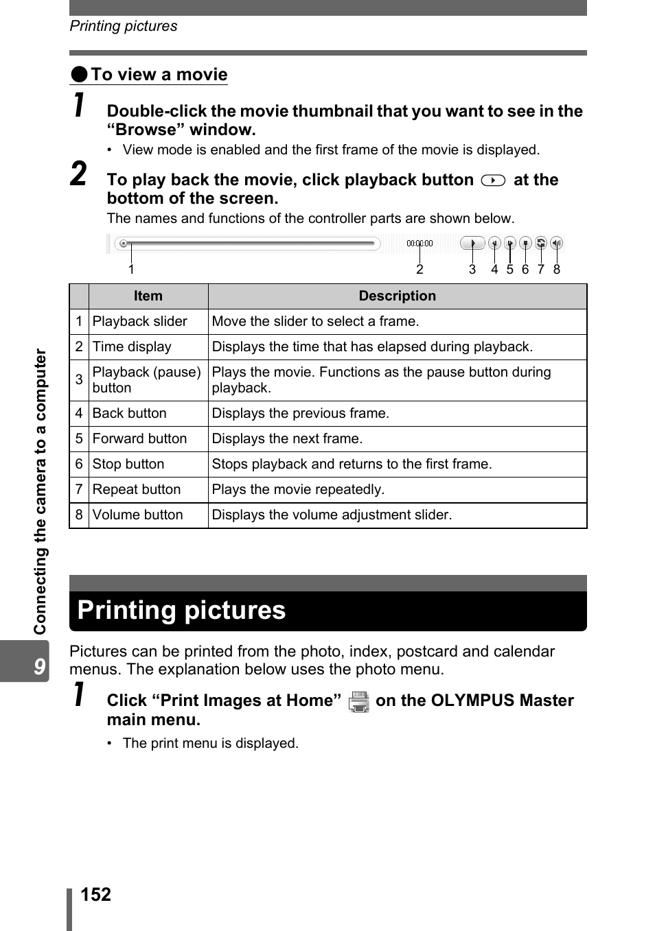 Printing pictures | Olympus SP-310 User Manual | Page 152 / 195
