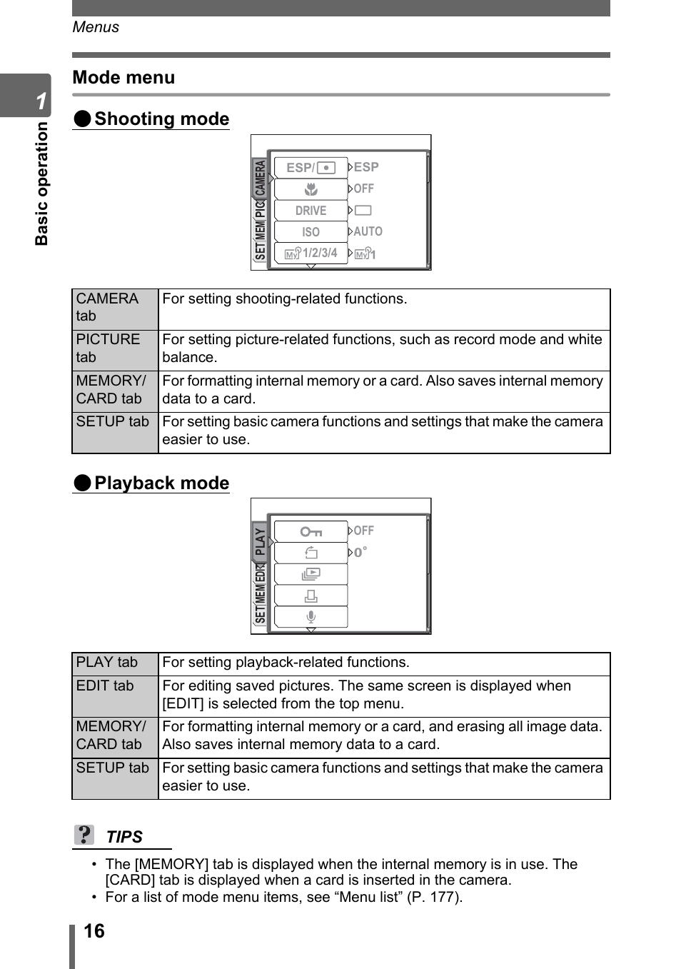 Mode menu ( shooting mode ( playback mode | Olympus SP-310 User Manual | Page 16 / 195