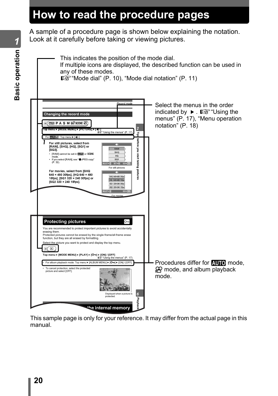 How to read the procedure pages | Olympus SP-310 User Manual | Page 20 / 195