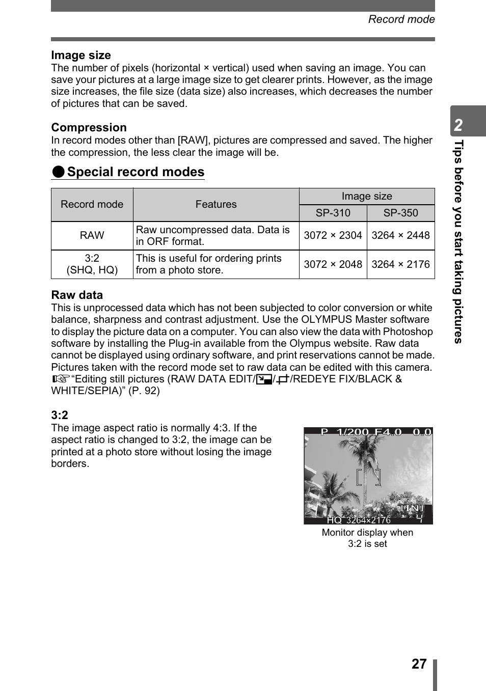Special record modes | Olympus SP-310 User Manual | Page 27 / 195