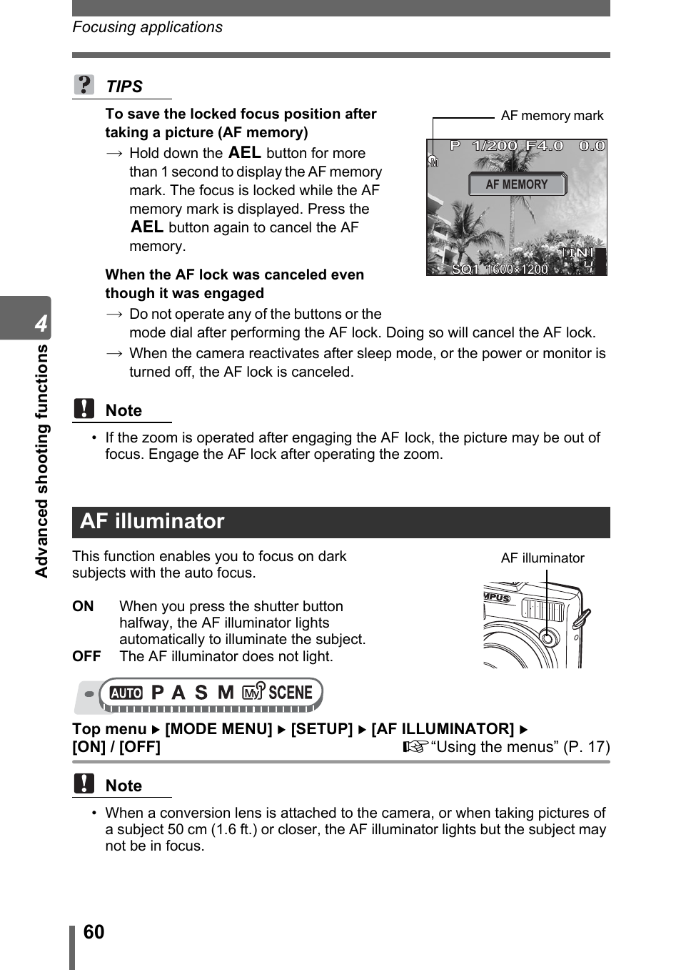 Af illuminator | Olympus SP-310 User Manual | Page 60 / 195