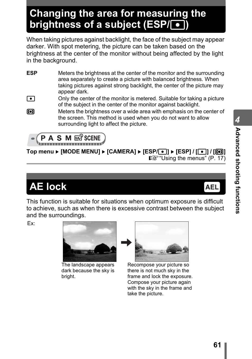 Ae lock, Gp. 61, p | Olympus SP-310 User Manual | Page 61 / 195