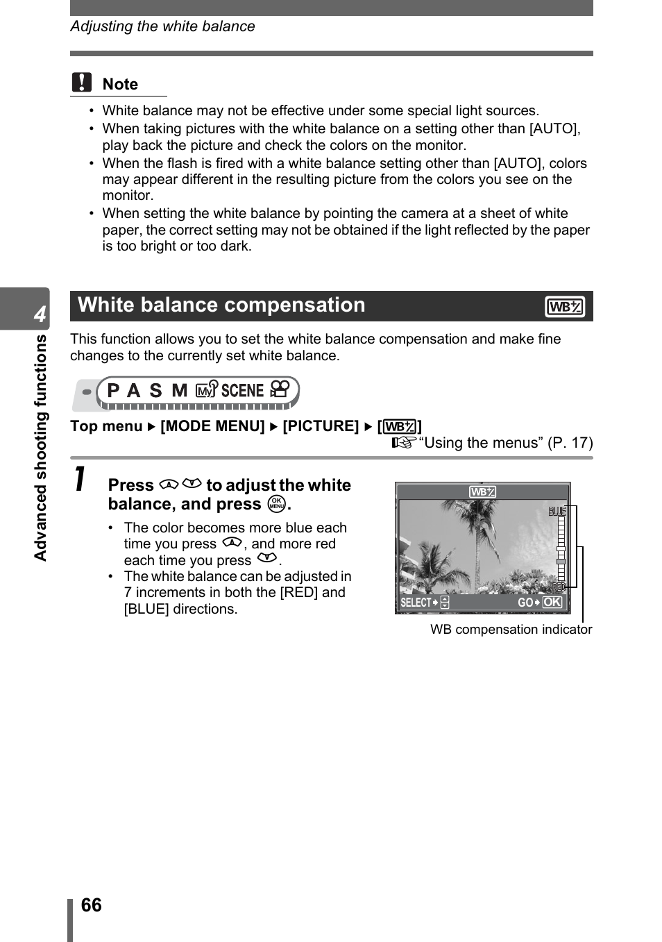 White balance compensation | Olympus SP-310 User Manual | Page 66 / 195
